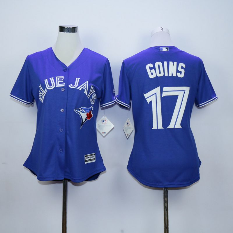 Women Toronto Blue Jays #17 Goins Blue MLB Jerseys